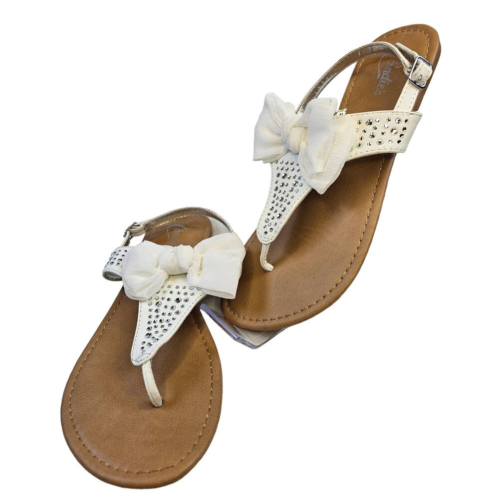 CANDIE'S Thong Flip-Flops Sandals White Chiffon Bow Silver Crystal Women's 7 8
